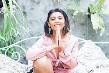 Woman practicing gratitude